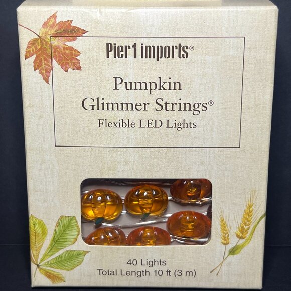 NIB Pier 1 Imports Halloween 10ft Pumpkin Glimmer Strings 40 Flexible LED Lights - Picture 2 of 5